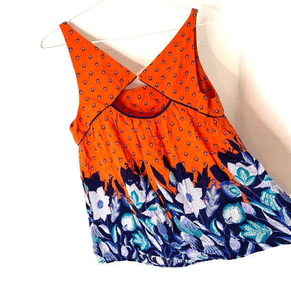 Anthropologie Maeve Orange Blue Dot Combo Boho Print Cut-Out Sleeveless Blouse - Picture 7 of 9